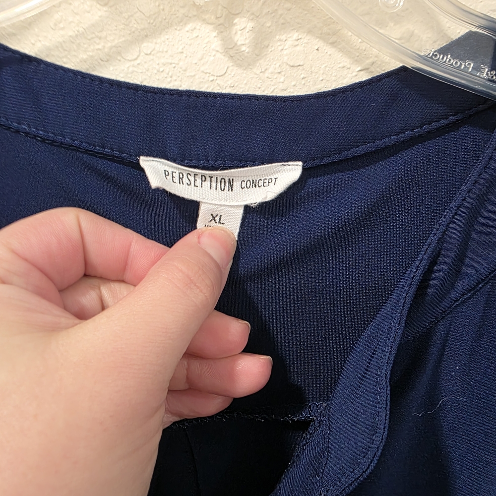 PerSeption Concepts Navy Blue Womens XL Short Sleeve BLOUSE - Picture 3 of 8